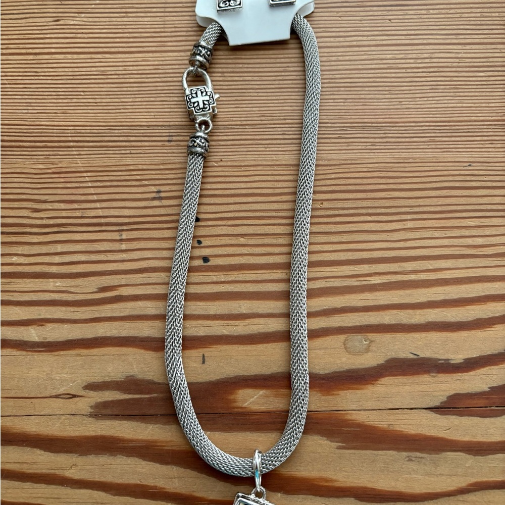 Silver Mesh Pendant Necklace with Cross Charm with earrings